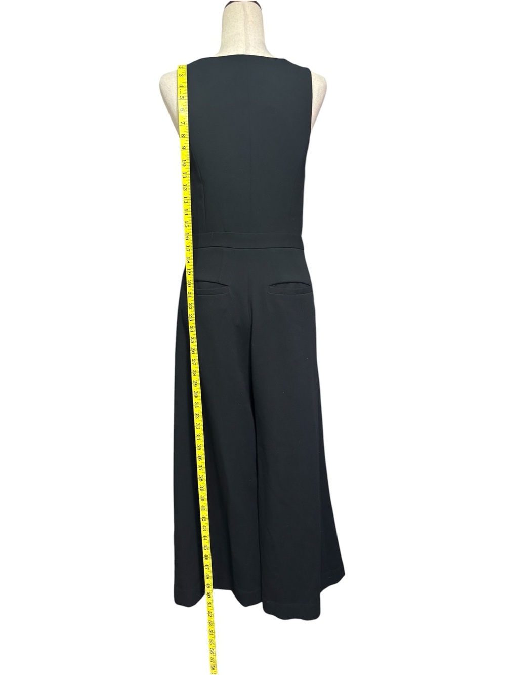 Maeve Anthropologie Black Wide Leg Plunge Jumpsuit Pockets Size 6 - Picture 3 of 11